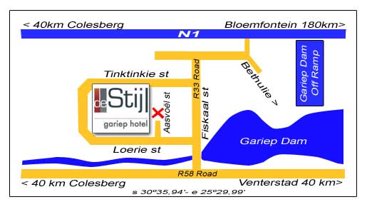 De Stijl Gariep Hotel map contact us